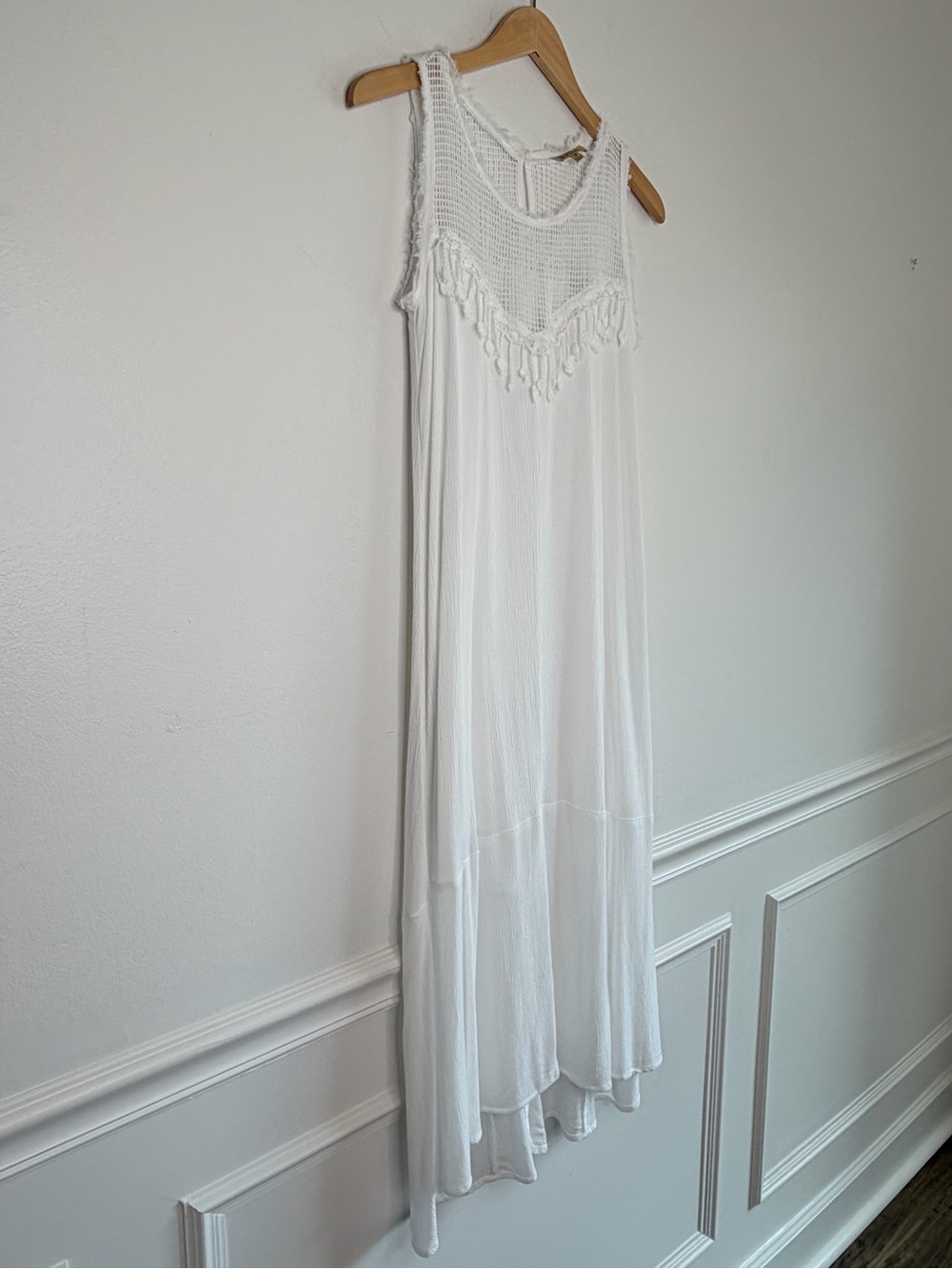 NEW Democracy Tassel and Lace Detail Lined Midi Dress in White Womenβs Size S - Picture 6 of 15